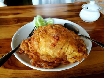 High angle view of meal served on table