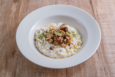 High angle view of food in bowl on table