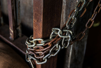 Close-up of padlock on chain