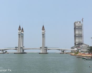 Tower bridge with city in background