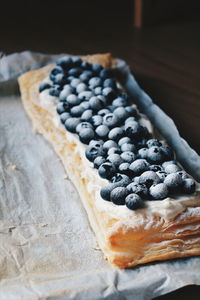 High angle view of puff pastry in plate on table