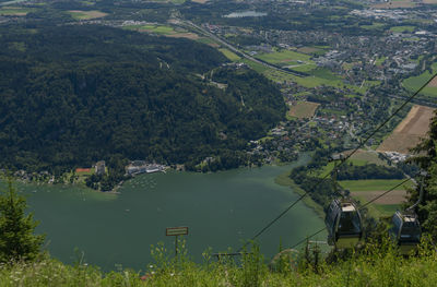 High angle view of river amidst trees