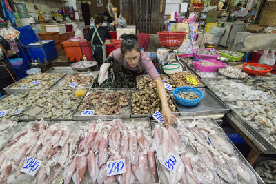 High angle view of fish for sale at market