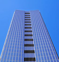 Low angle view of modern building against clear blue sky