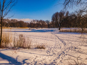 Scenic view of snow field against sky