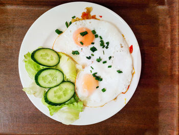 High angle view of salad in plate on table