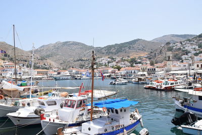 Boats moored in harbor