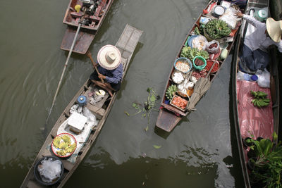 High angle view of garbage in river