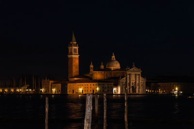 View of clock tower at night