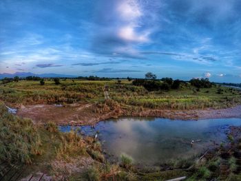 Scenic view of landscape against cloudy sky