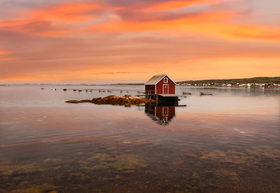 The little house at the fogo island in newfoundland , canada at the sunset 