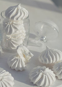 Close-up of white dessert on table