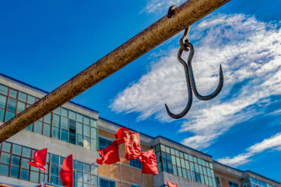 Low angle view of building against blue sky