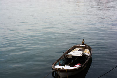 High angle view of boat moored in sea