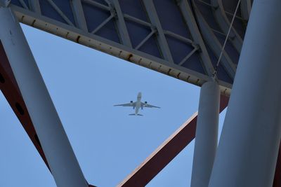 Low angle view of airplane against sky