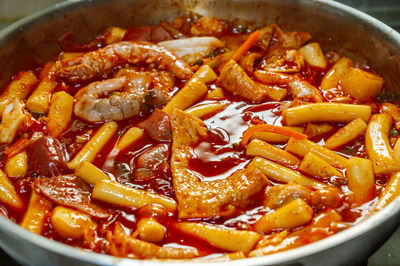 High angle view of noodles in bowl