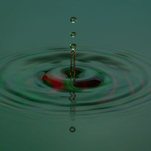 Close-up of drop falling on water