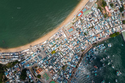 High angle view of pier over sea in city