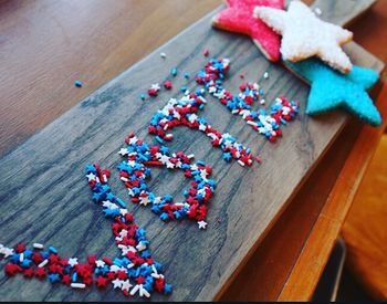 High angle view of christmas decoration on table