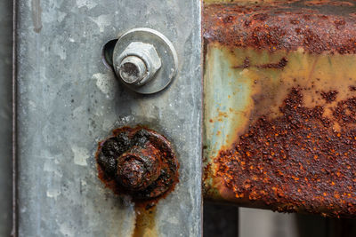 Close-up of old rusty metal door