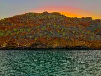 Scenic view of sea against sky at sunset