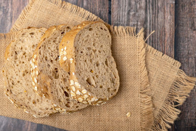 High angle view of bread on wood