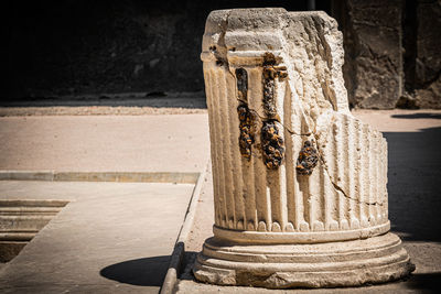 Close-up of stone stack on table