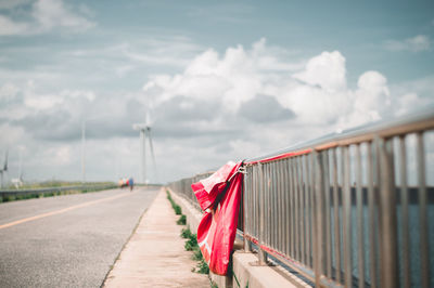 Red trash bags in tourist attractions