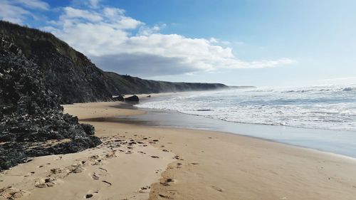 Scenic view of beach against sky