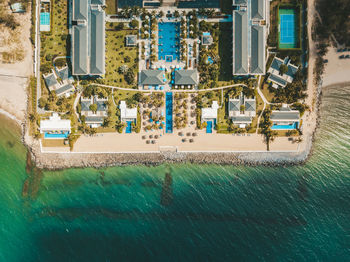 High angle view of swimming pool by sea