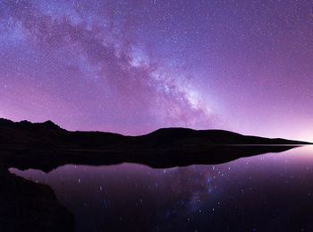 Scenic view of lake against sky at night