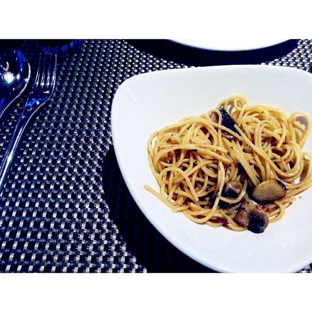 food and drink, food, indoors, freshness, ready-to-eat, plate, still life, close-up, pasta, noodles, indulgence, high angle view, meal, bowl, serving size, italian food, fork, table, no people, healthy eating