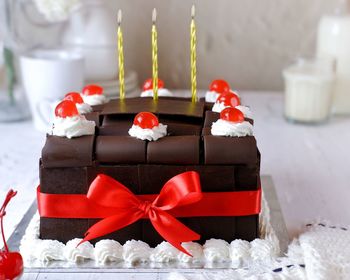 Close-up of christmas cake on table