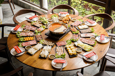 High angle view of food on table