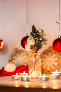 Close-up of christmas decorations on table