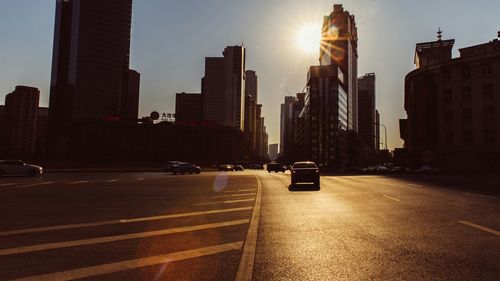 City skyline at sunset