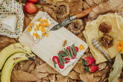 High angle view of fruits on table