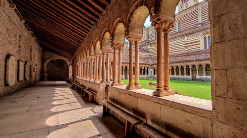 Corridor of historic building, a cloister in verona. basilica of san zaleno