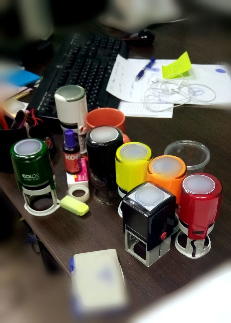 table, indoors, still life, no people, close-up, choice, group of objects, variation, multi colored, large group of objects, office, office supply, high angle view, pen, container, technology, stapler, art and craft, equipment