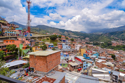 High angle view of townscape against sky