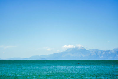 Scenic view of sea against blue sky