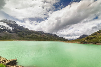 Scenic view of lake against cloudy sky