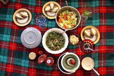 High angle view of food served in plate