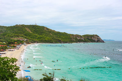 Scenic view of bay against sky