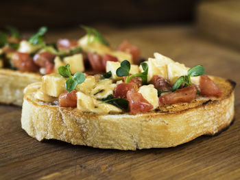 Close-up of sandwich on cutting board