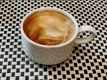 High angle view of coffee on table