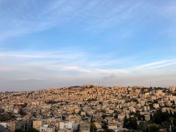 High angle shot of townscape against sky