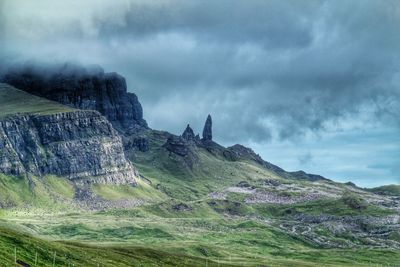 Scenic view of landscape against cloudy sky