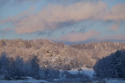 Scenic view of snow covered landscape against sky