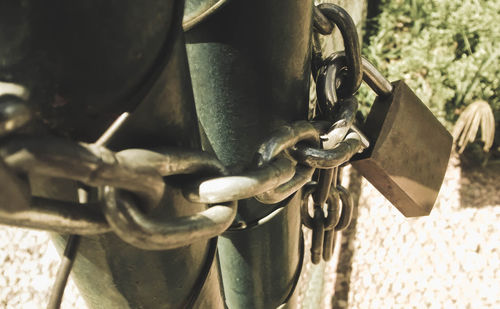 Close-up of padlocks on chain